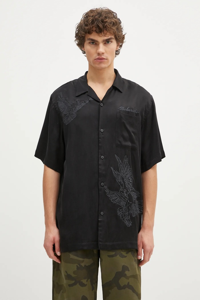 Πουκάμισο Maharishi Peace Dove Embroidered Shirt κανονικό μαύρο 5326.BLACK