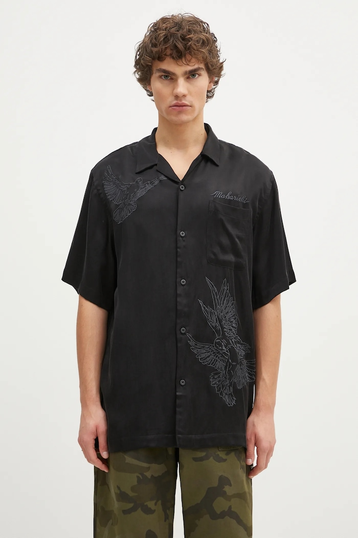 Πουκάμισο Maharishi Peace Dove Embroidered Shirt κανονικό μαύρο 5326.BLACK