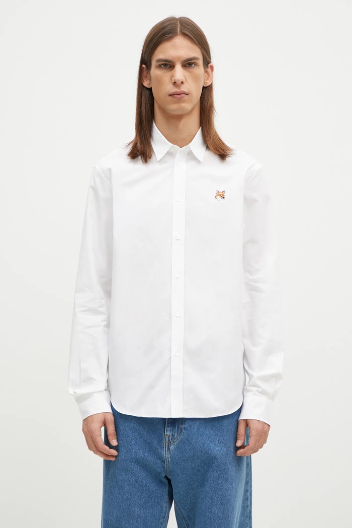 Maison Kitsuné camicia in cotone Fox Head regolare bianco MM00409WC5010