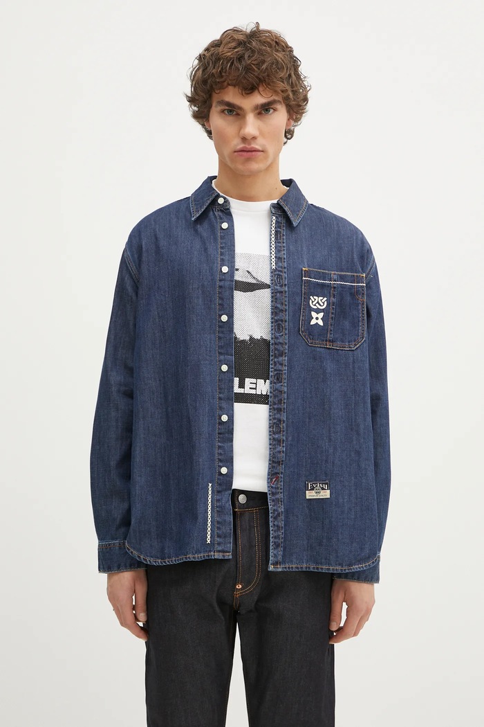 Abbigliamento Evisu camicia di jeans Daicock Printed 2EAHTM4DL1031 blu navy