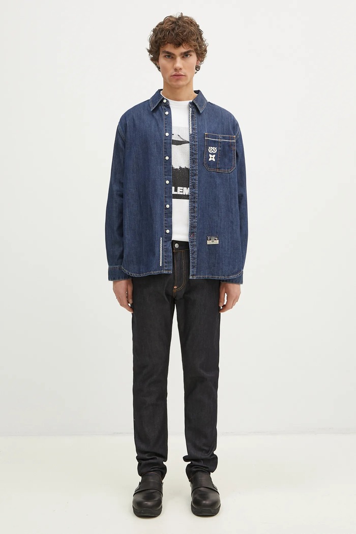 Evisu camicia di jeans Daicock Printed 2EAHTM4DL1031 blu navy