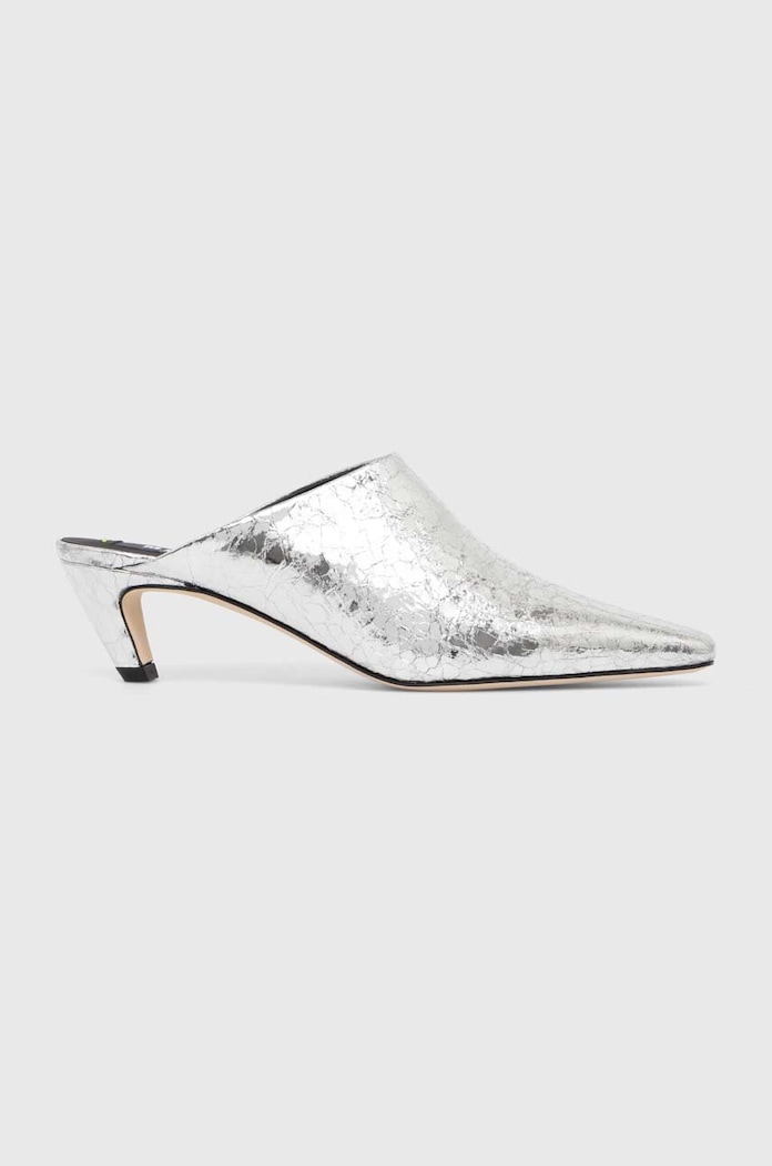 Kožené pantofle MSGM 3741MDS716.905.90 stříbrná AW24