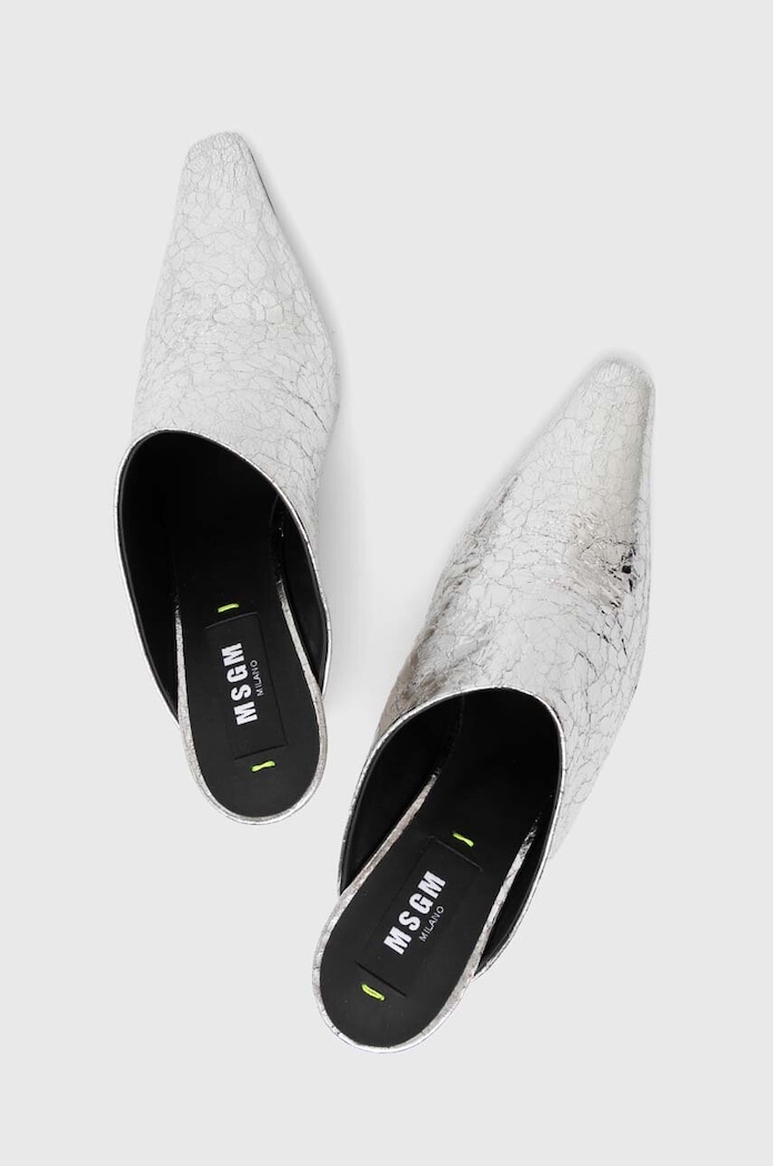 Kožené pantofle MSGM 3741MDS716.905.90 stříbrná