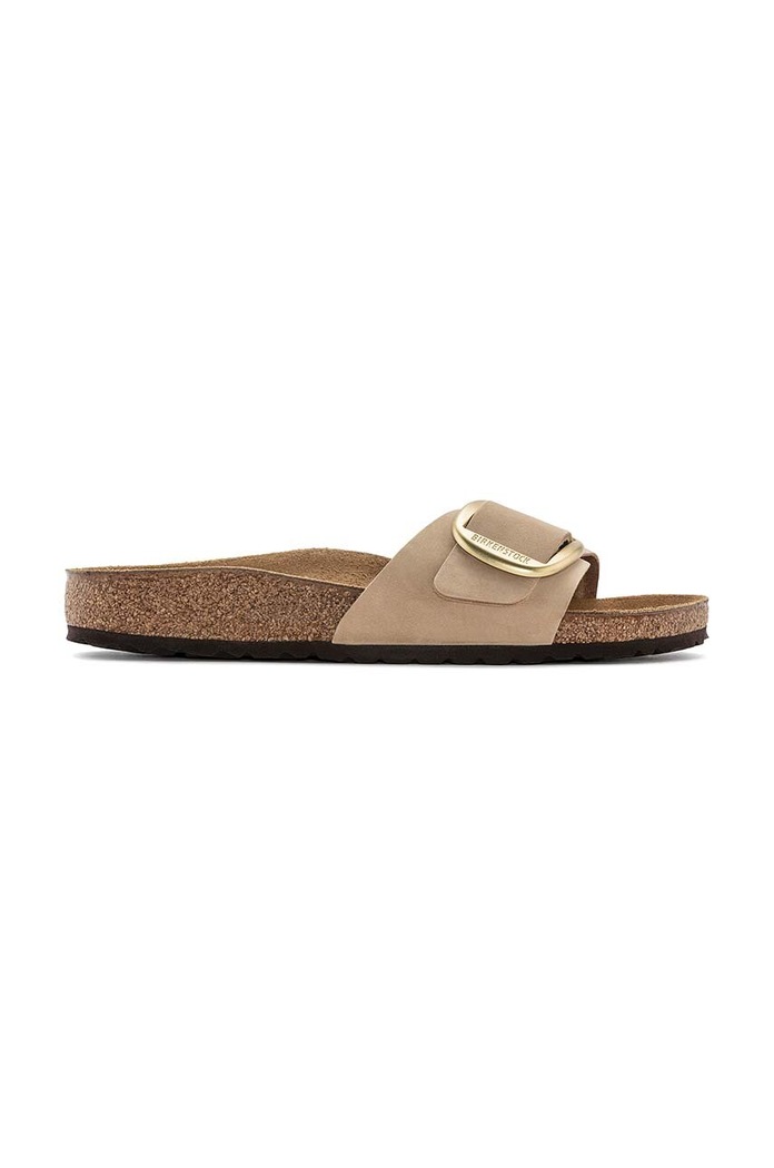 Birkenstock papuci din nubuc Madrid Big Buckle fără toc bej 1024009