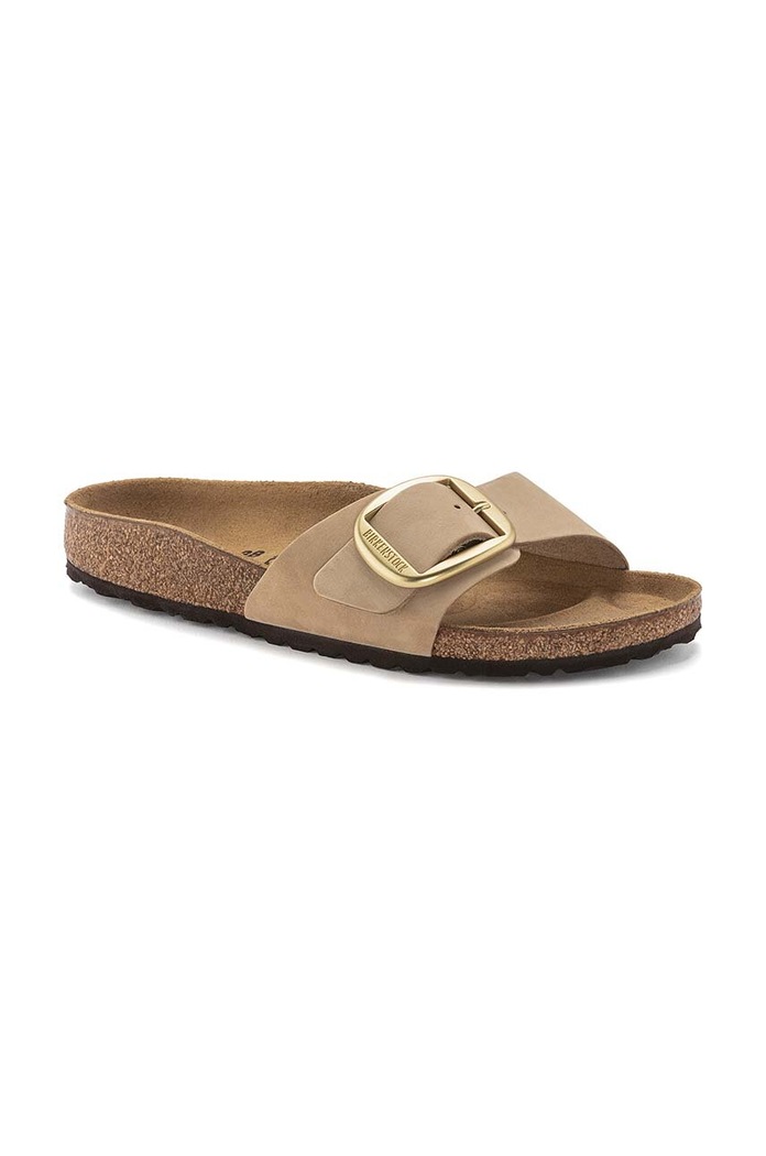 Birkenstock papuci din nubuc Madrid Big Buckle 1024009 bej SS26