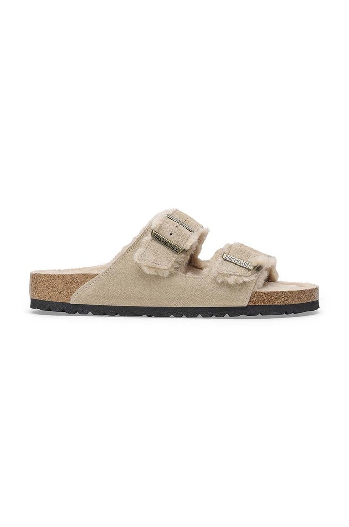 Birkenstock Klapki zamszowe Arizona Shearling beżowy 1028293