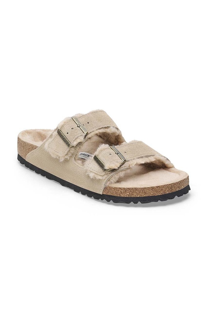 Birkenstock Klapki zamszowe Arizona Shearling 1028293 beżowy AW24