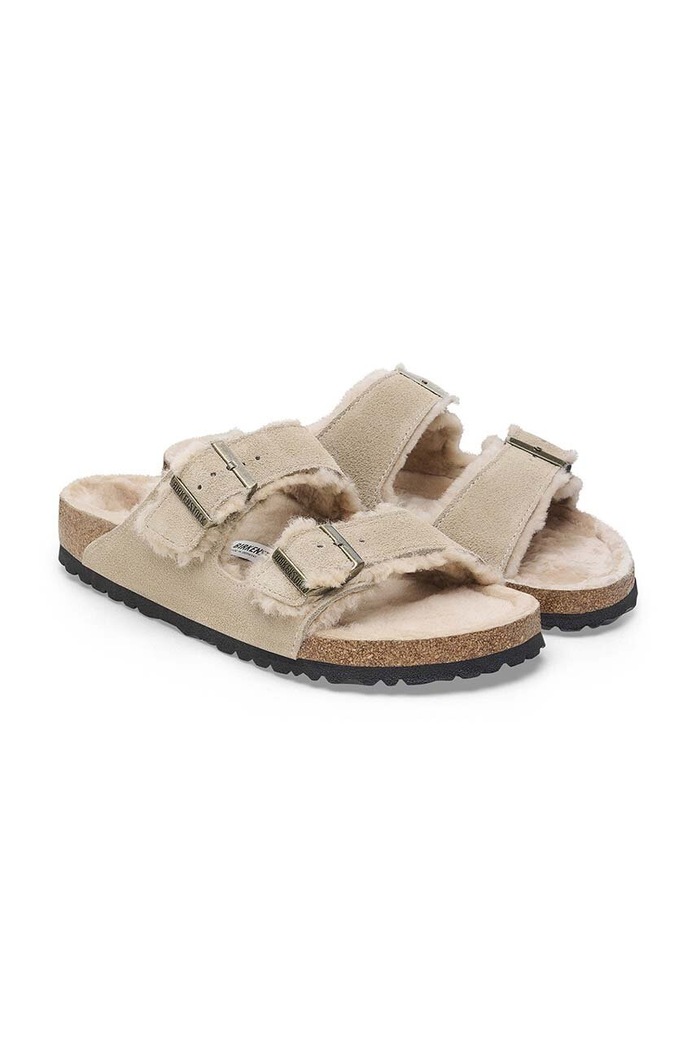 Klapki zamszowe Arizona Shearling Birkenstock 1028293 beżowy