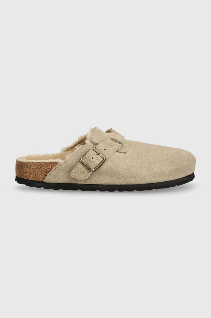 Birkenstock papuci din piele Boston Shearling 1028299 bej AW24