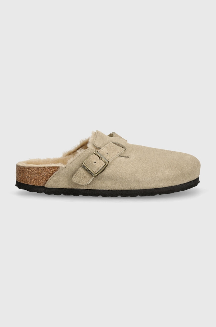 Birkenstock papuci din piele Boston Shearling 1028299 bej AW24