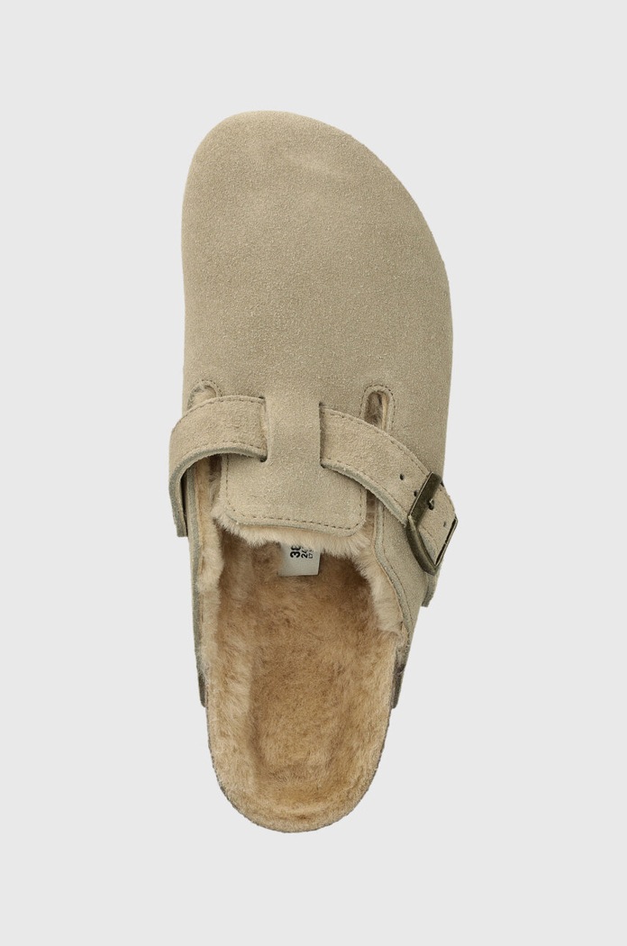 Birkenstock papuci din piele Boston Shearling bej 1028299