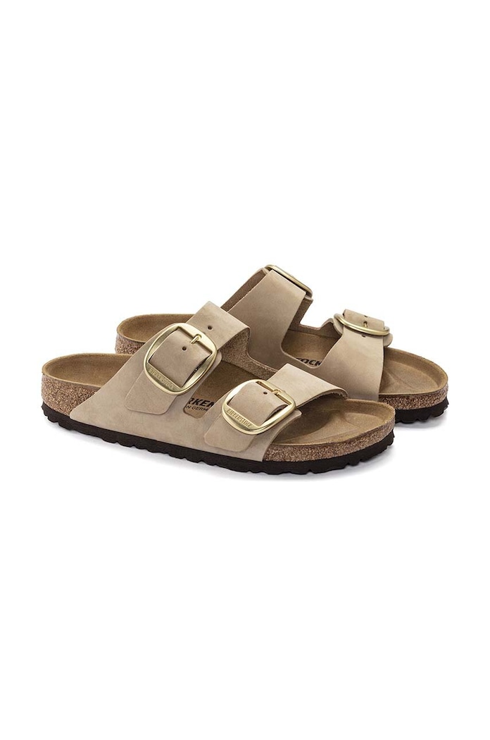 Birkenstock klapki nubukowe Arizona Big Buckle beżowy 1024064