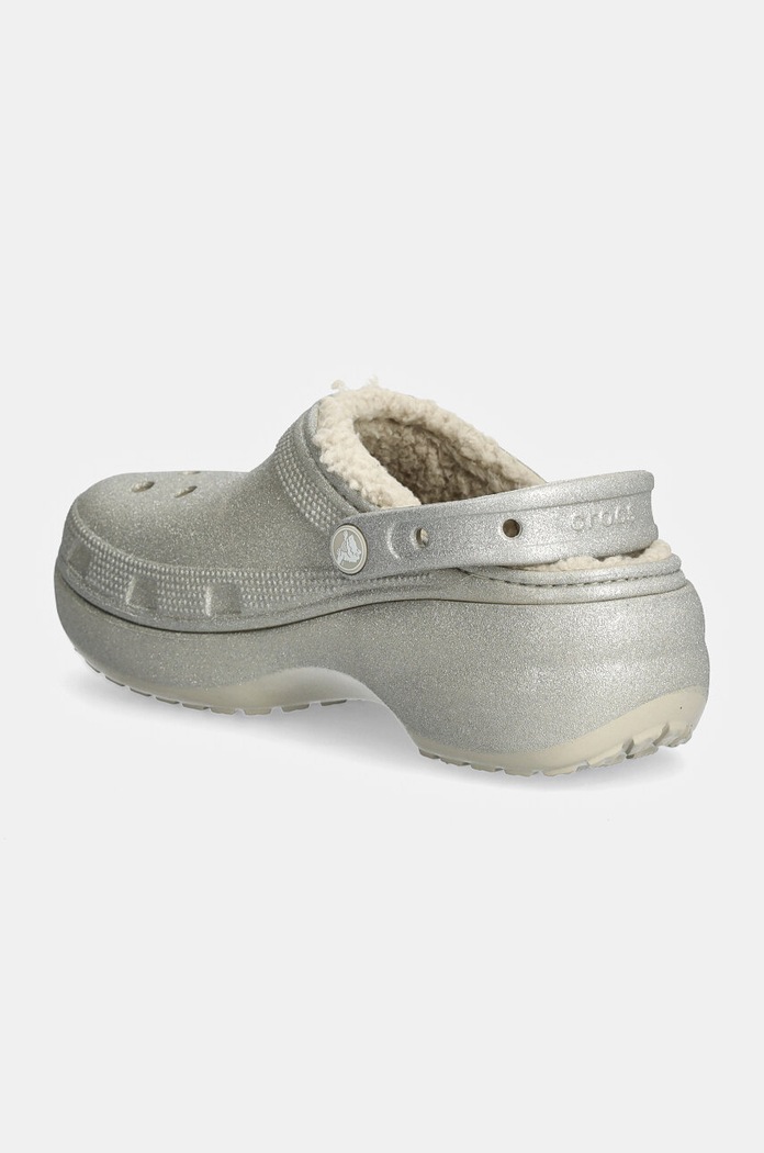 Încălțăminte Crocs Papuci Classic Platform Glitter Lined Clog W 210413.040 argintiu