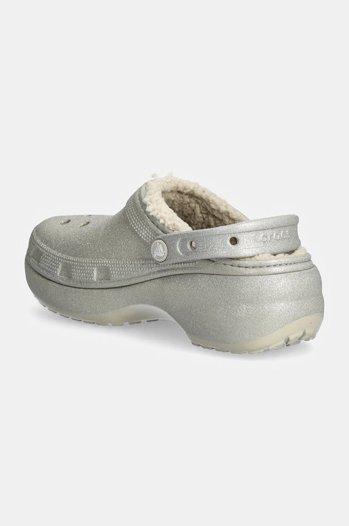 Încălțăminte Crocs Papuci Classic Platform Glitter Lined Clog W 210413.040 argintiu