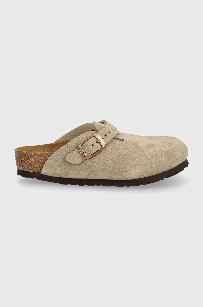 Birkenstock papuci din piele intoarsa pentru copii Boston 1027875 bej SS26