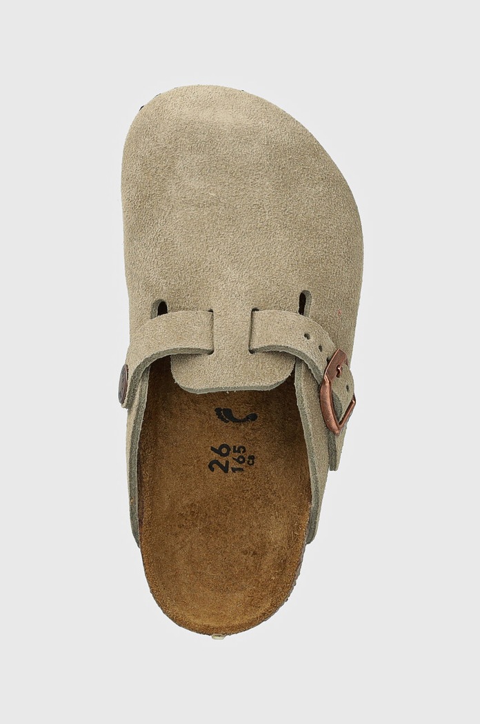 Birkenstock papuci din piele intoarsa pentru copii Boston bej 1027875