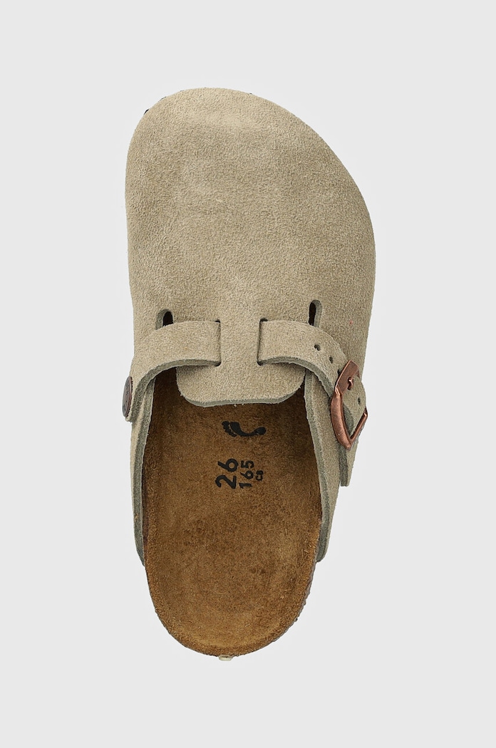 Birkenstock papuci din piele intoarsa pentru copii Boston bej 1027875