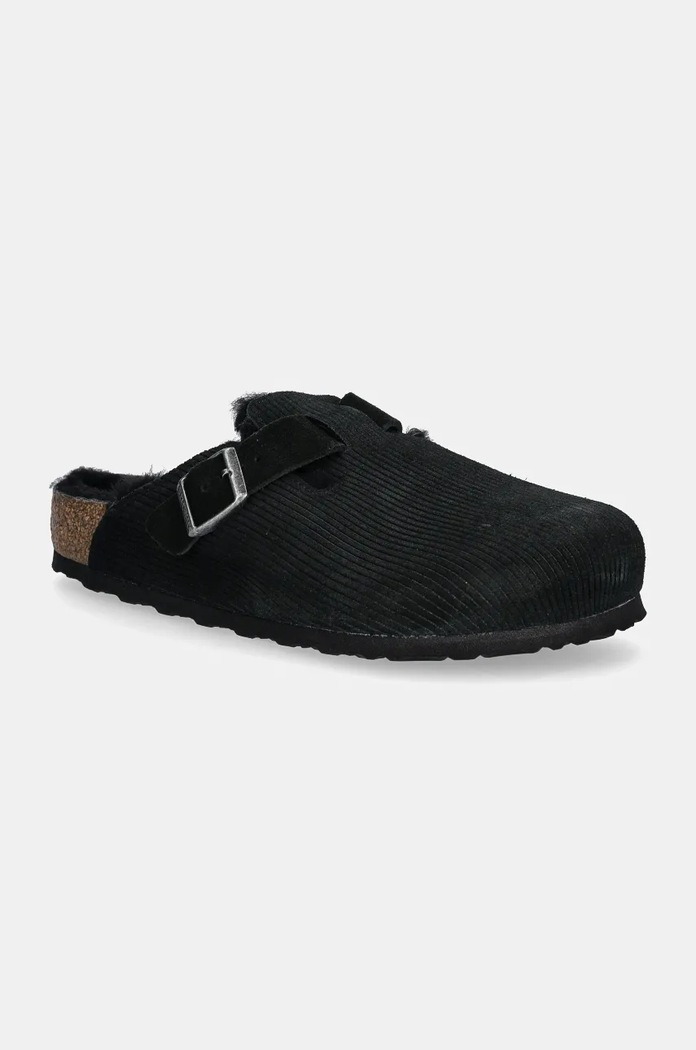 Birkenstock klapki zamszowe Boston Corduroy Shearling Planet friendly czarny 1028326