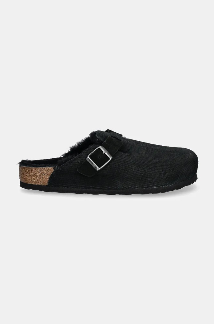Birkenstock klapki zamszowe Boston Corduroy Shearling 1028326 czarny AW24
