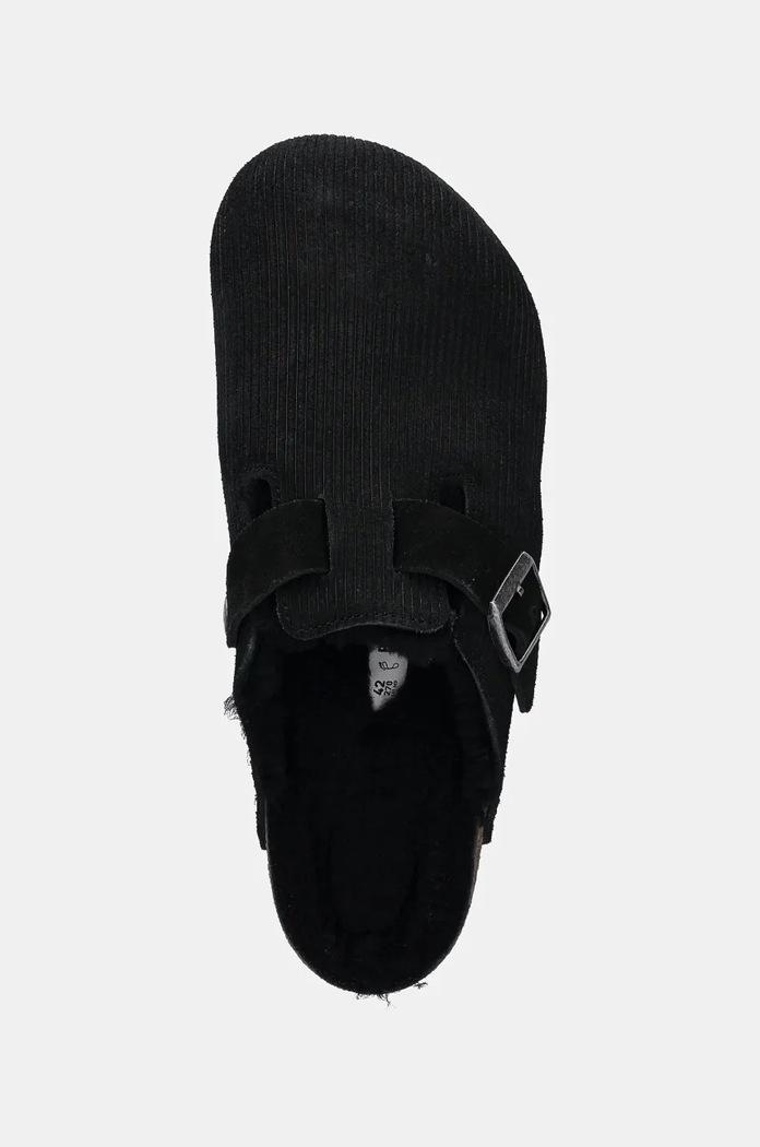 Birkenstock klapki zamszowe Boston Corduroy Shearling czarny 1028326