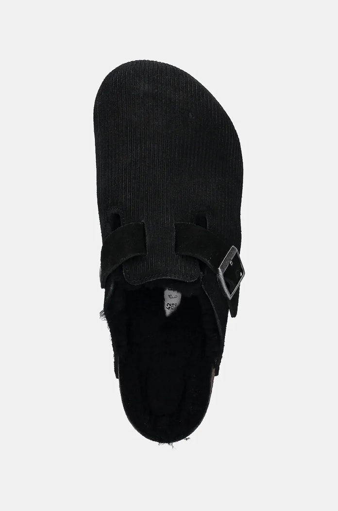 Birkenstock klapki zamszowe Boston Corduroy Shearling czarny 1028326