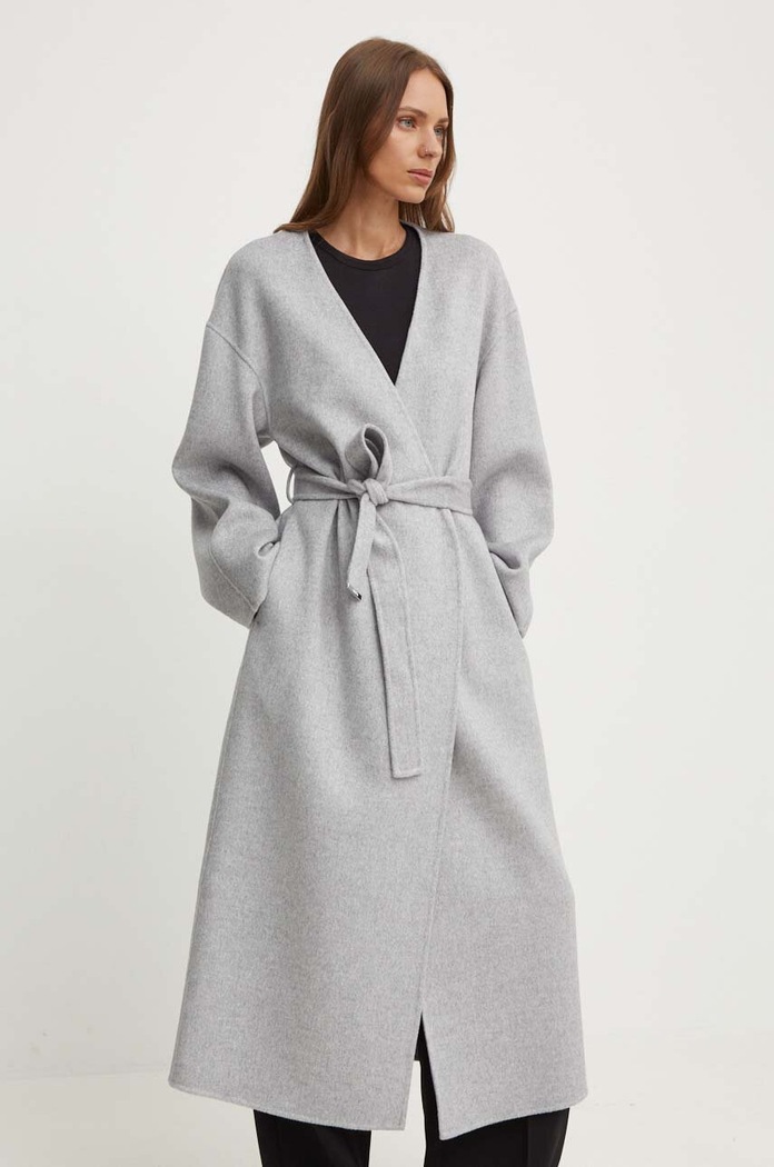 Calvin Klein płaszcz wełniany bez kaptura szary K20K207086
