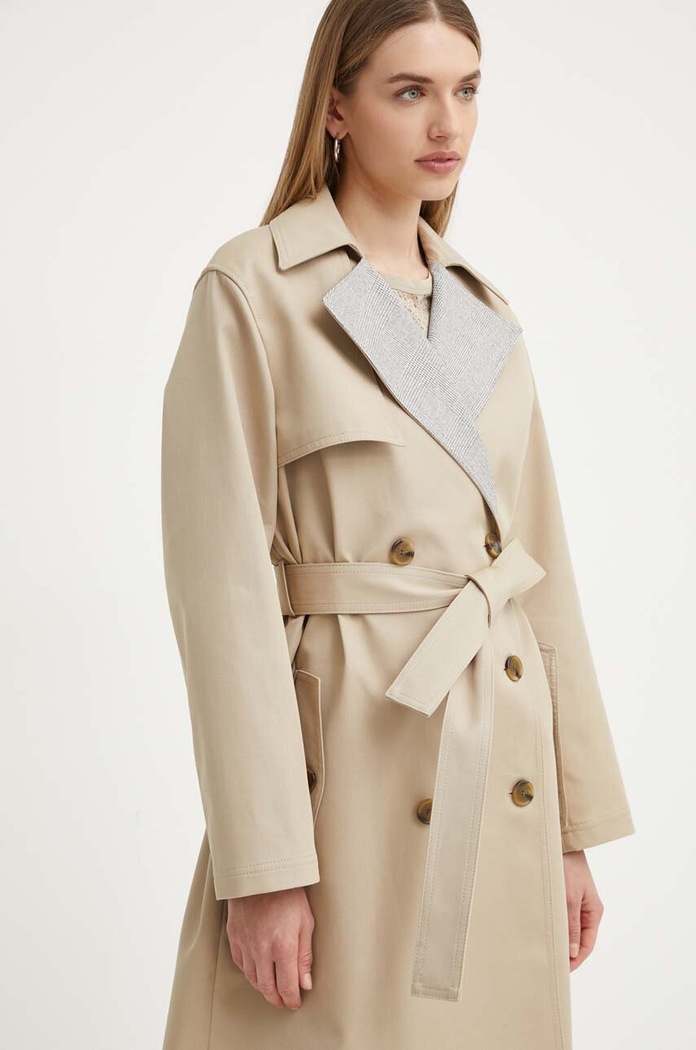 Βαμβακερό παλτό BOSS 50518479 μπεζ AW24