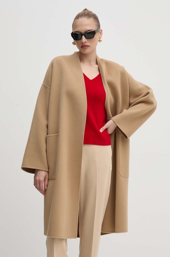 Μάλλινο παλτό Weekend Max Mara μπεζ 2425016011600