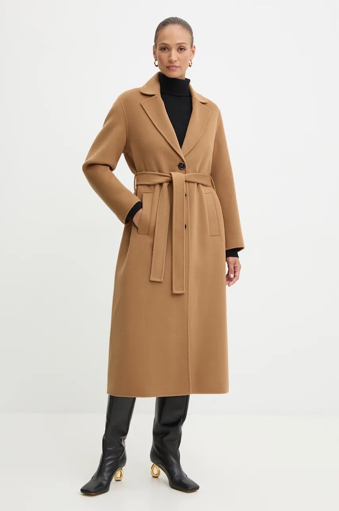 Μάλλινο παλτό Pinko μαλλί καφέ 103819.Y27P