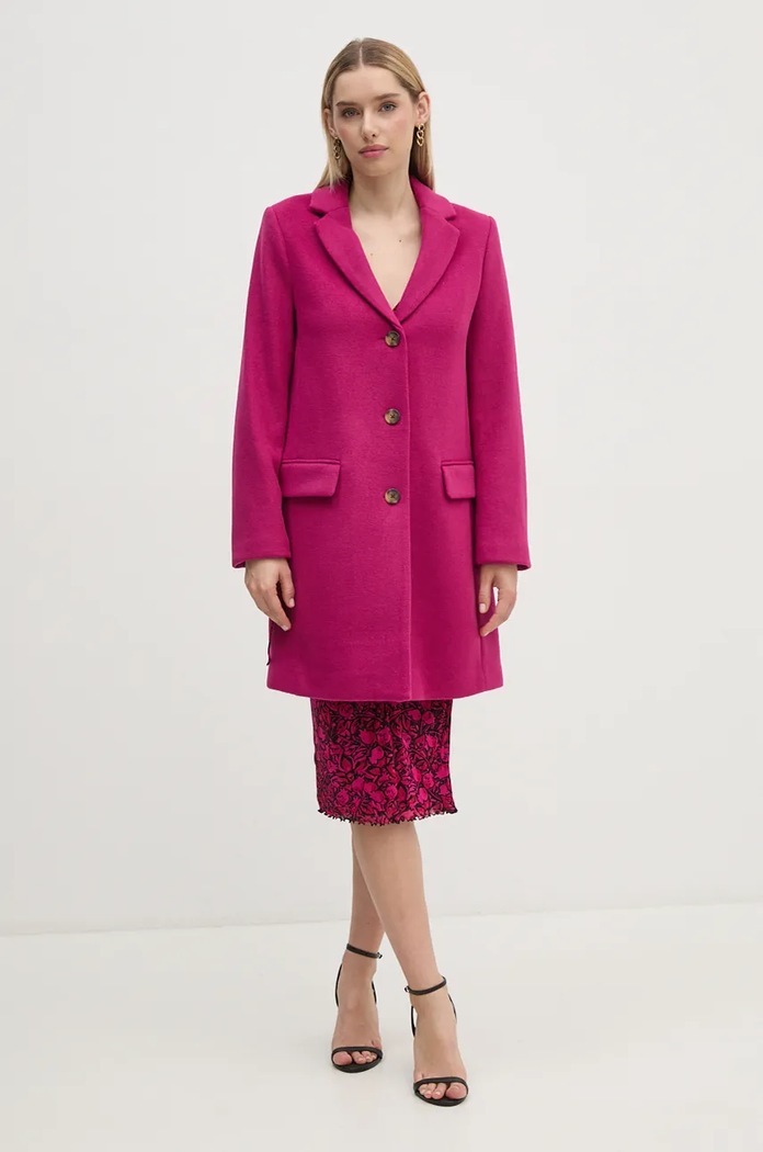 Вълнено палто United Colors of Benetton без качулка розов 2U62DN062