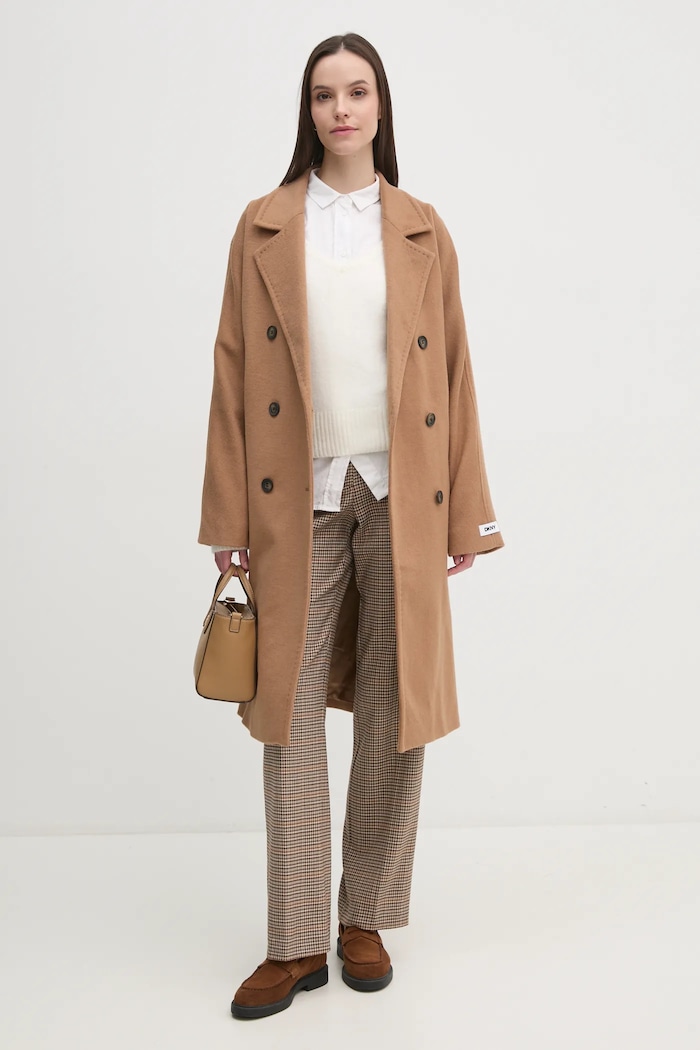 Vlnený kabát Dkny DLEMWS16 hnedá AW25