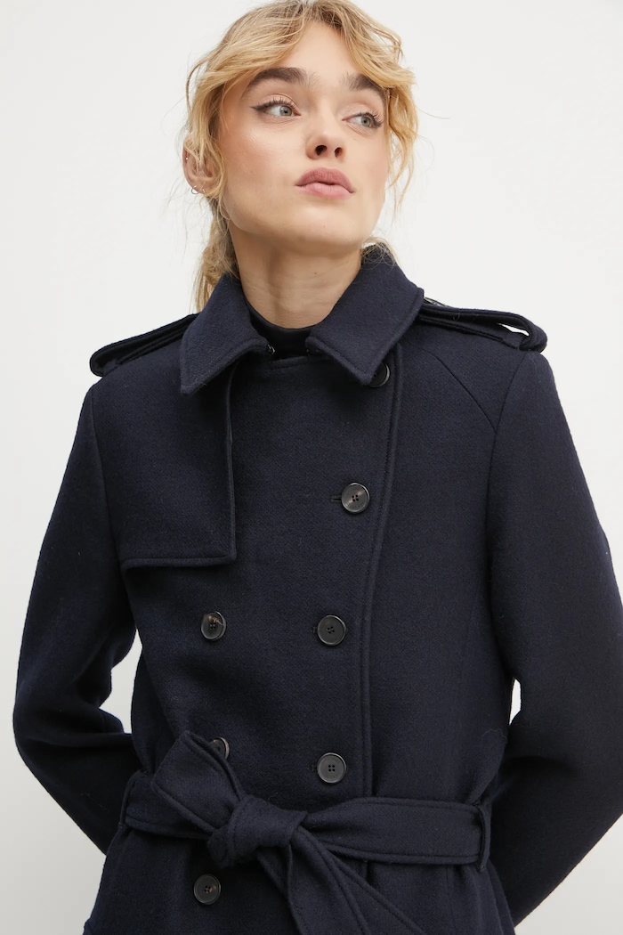 The Kooples płaszcz wełniany granatowy FTRE29003K