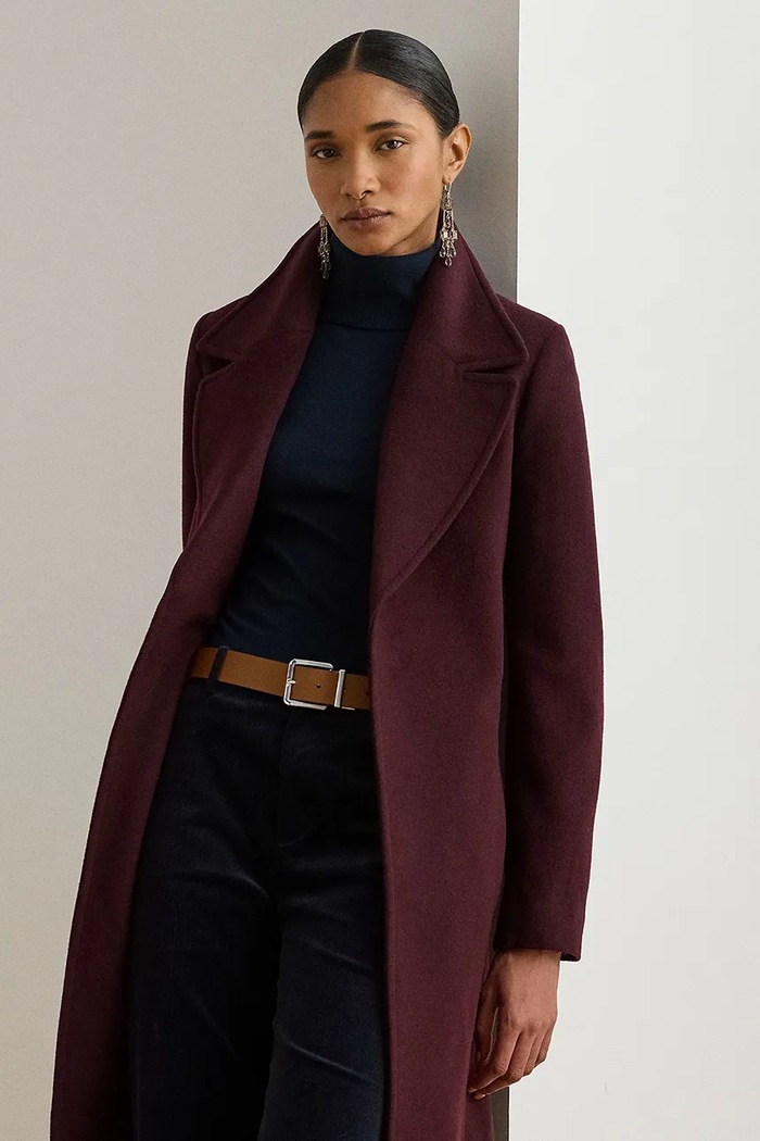 Odzież Lauren Ralph Lauren płaszcz z dodatkiem wełny 297962169 bordowy