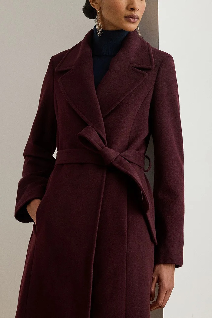 Lauren Ralph Lauren płaszcz z dodatkiem wełny bordowy 297962169