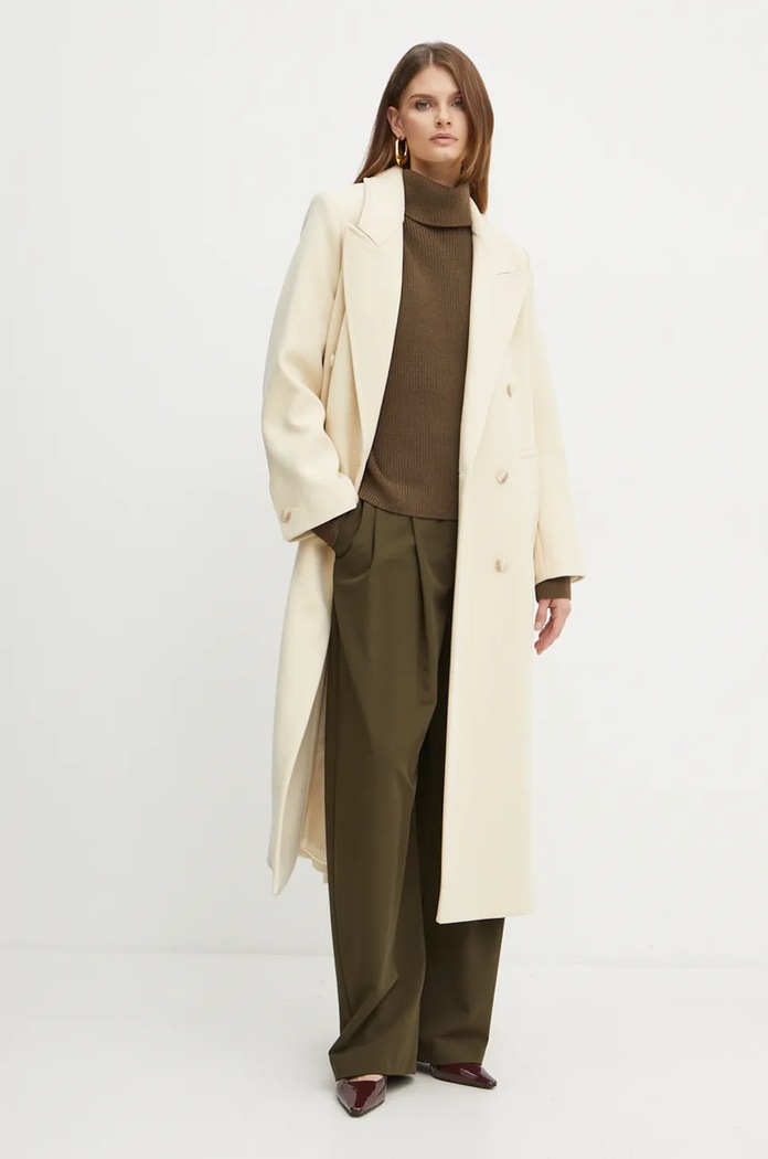 Μάλλινο παλτό Ivy Oak IO111135 μπεζ AW24