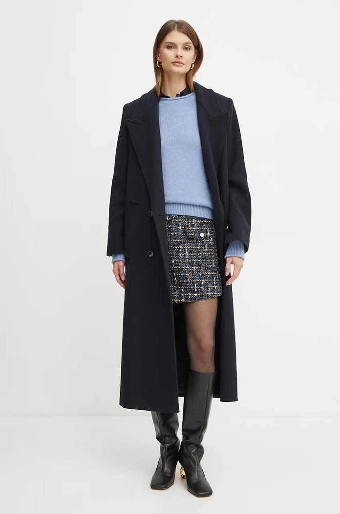 Μάλλινο παλτό Ivy Oak IO111135 σκούρο μπλε AW24