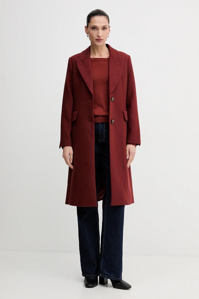 Vlnený kabát Sisley 2JJYLN04Z burgundské AW25