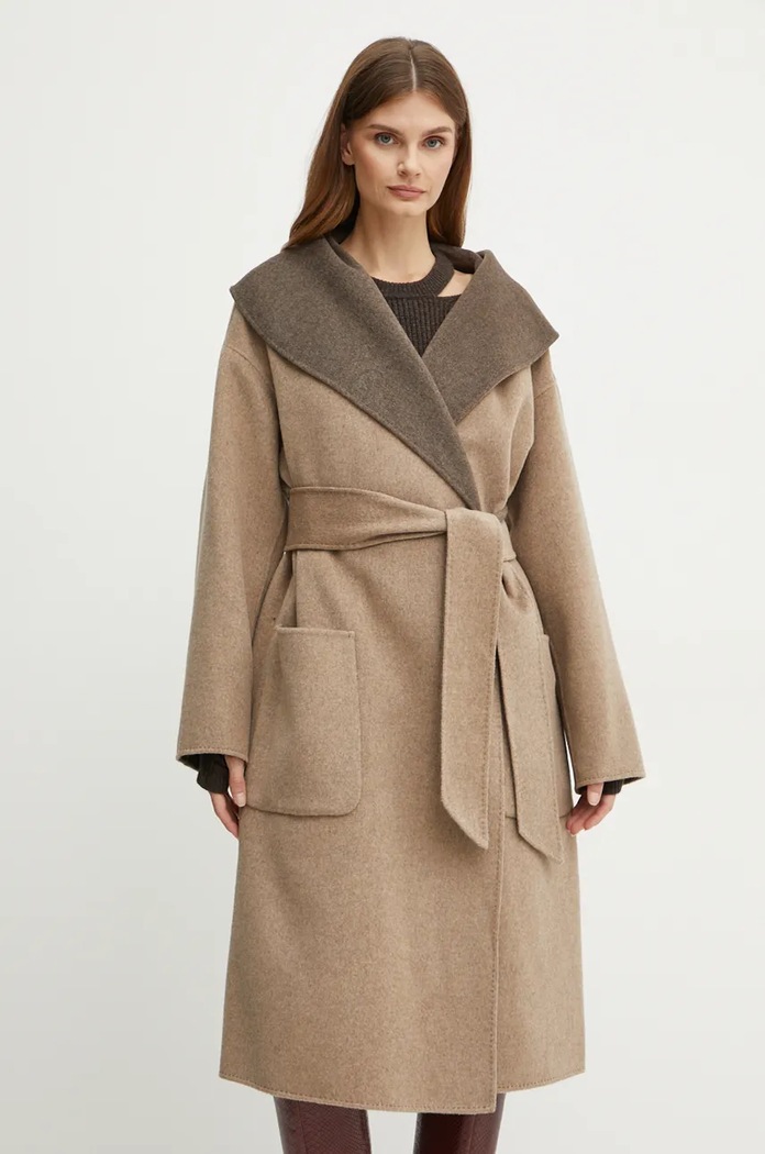 Вълнено палто с две лица Karl Lagerfeld без качулка бежов 246W1502