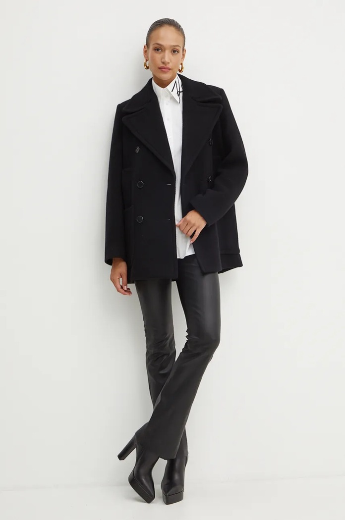 Vlněný kabát Karl Lagerfeld 246W1508 černá AW24