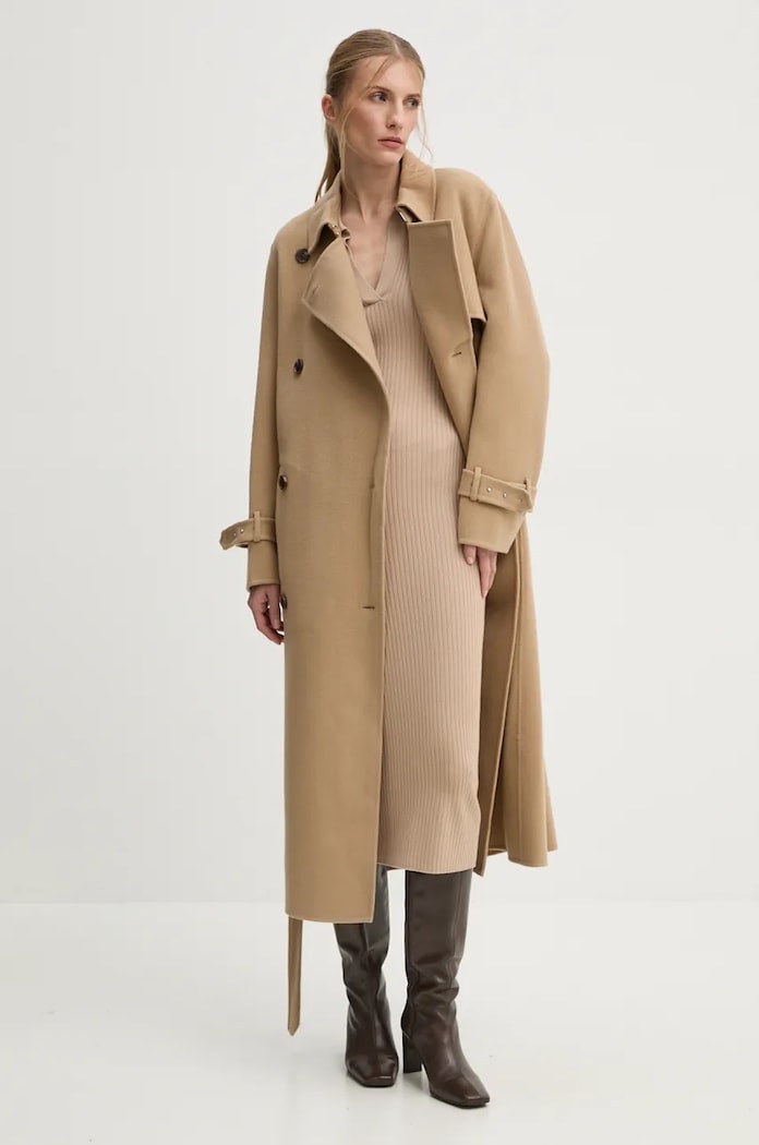 Вовняне пальто Theory O0901418 бежевий AW24