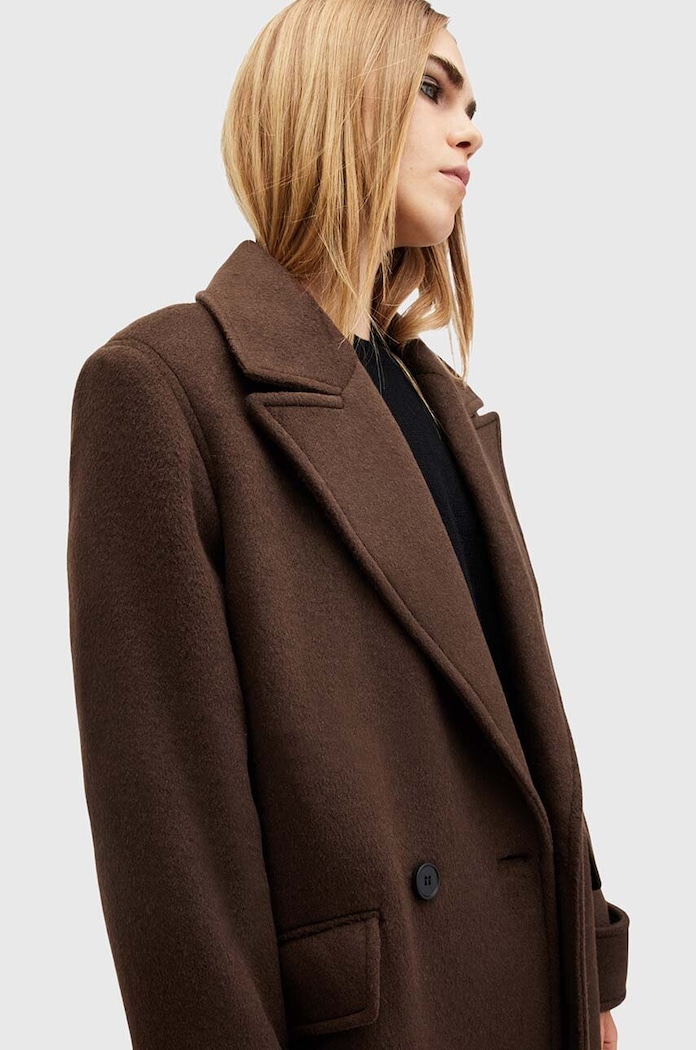Kabát s příměsí vlny AllSaints MABEL COAT W006OZ hnědá AW25