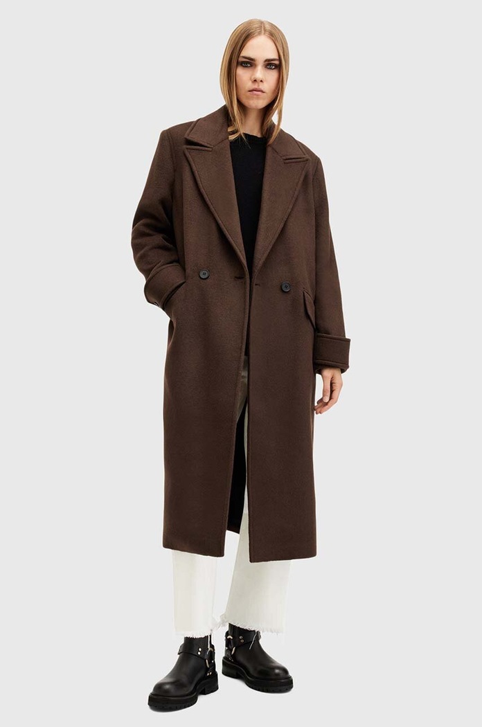 Kabát s příměsí vlny AllSaints MABEL COAT W006OZ hnědá