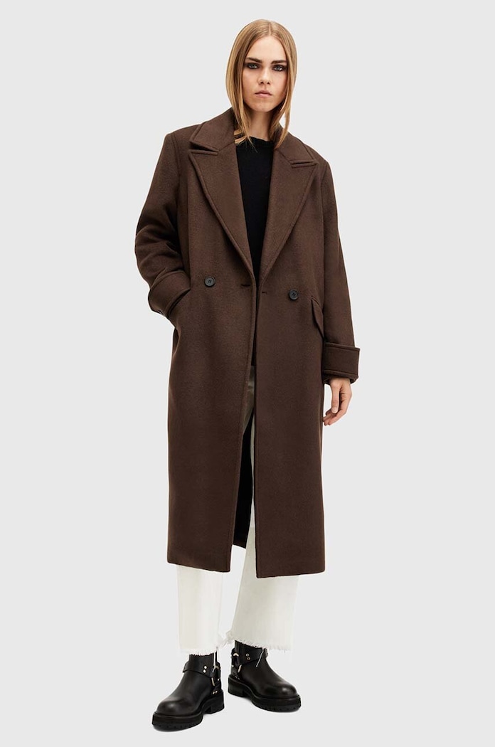 Kabát s příměsí vlny AllSaints MABEL COAT W006OZ hnědá