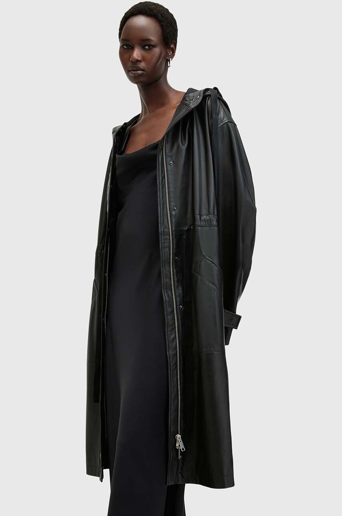 Kožený kabát AllSaints KELSEA LEA COAT W028LB černá AW24