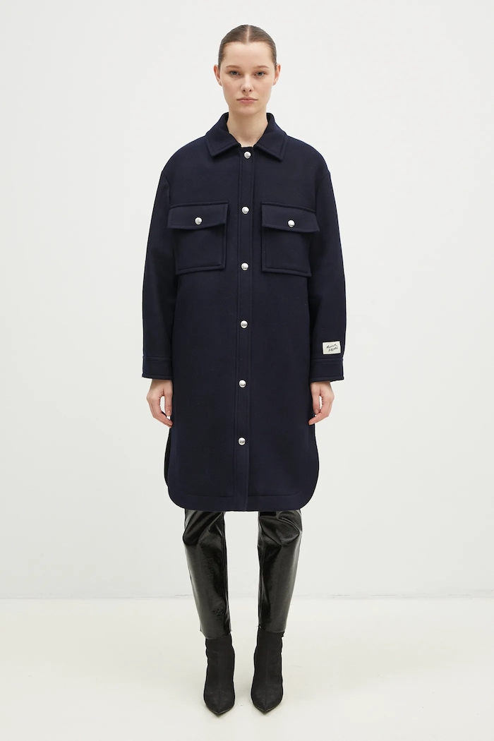 Maison Kitsuné Μάλλινο παλτό Maison Kitsuné Workwear σκούρο μπλε NW02211WM0026