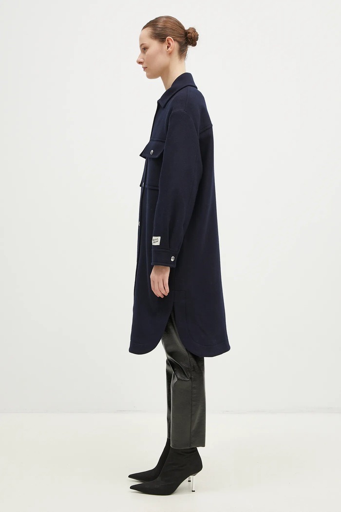 Maison Kitsuné Μάλλινο παλτό Maison Kitsuné Workwear NW02211WM0026 σκούρο μπλε AW24