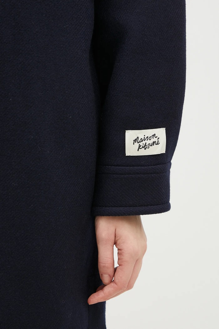 Μάλλινο παλτό Maison Kitsuné Workwear Maison Kitsuné NW02211WM0026 σκούρο μπλε
