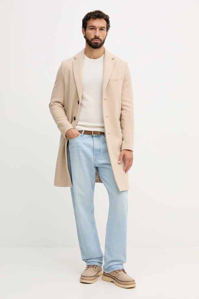 United Colors of Benetton płaszcz z dodatkiem wełny 2X59UN05M beżowy AW25
