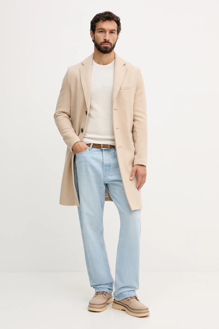 United Colors of Benetton płaszcz z dodatkiem wełny 2X59UN05M beżowy AW25