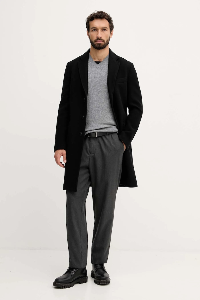 United Colors of Benetton płaszcz z dodatkiem wełny 2X59UN05M czarny AW25